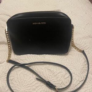 Michael Kors Black large Steffano Crossbody cross Bag with Gold Chain New
